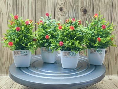 Decosoma Artificial plants with flower pack of 4 Decorative item for home office and cafe Bonsai Wild Artificial Plant  with Pot(15 cm, Red, Purple, White, Yellow)