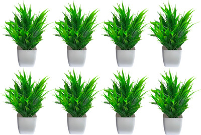 aunique Set of 8 mini/Small Artificial Plants Bonsai Wild Artificial Plant  with Pot(17 cm, Green)