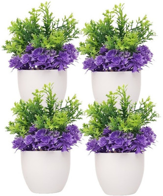KanRaj Set of 4 Bonsai Wild Artificial Plant with Pot Bonsai Wild Artificial Plant  with Pot(13 cm, Multicolor)