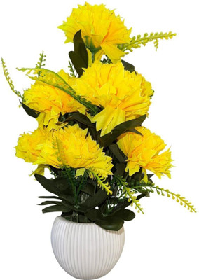 Laal Gulabi Artificial Yellow Coral Flower Plant with Pot Wild Artificial Plant  with Pot(20 cm, Yellow, Green)