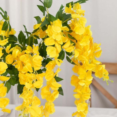 well art gallery Artificial Flower Wisteria Hanging Vine for Home Decoration Artificial Plant(110 cm, Yellow)