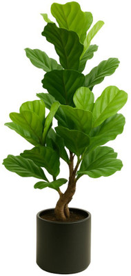 De Gardenia Artificial Fiddle Leaf Fig Tree Tall Faux Artificial Plant  with Pot(100 cm, Green)
