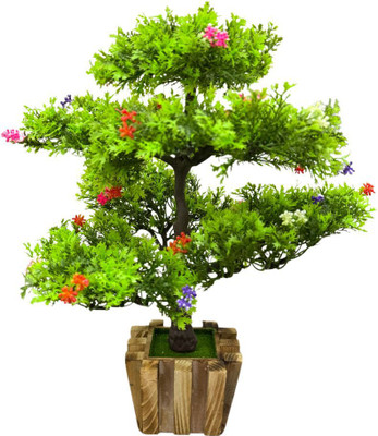 GREENISH Artificial Coriander Plant with Wooden Pot for Home, Office, Living Room Decor Artificial Plant  with Pot(40 cm, Green)