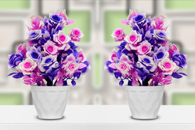 RisEmpire Artificial Plant For Home/Office Table Decoration or Gift ( Pack of 2, 7inch) Blue, Pink Rose Artificial Flower  with Pot(6.8 inch, Pack of 25, Flower with Basket)