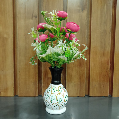 Decogreen KHUSHI R, BUNCH D,W VASE H, Office Real Touch Flower Living Room Premium Design Bonsai Artificial Plant  with Pot(29 cm, Red)