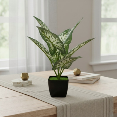 Kraftbix Bonsai Artificial Plant  with Pot(30 cm, White, Green)