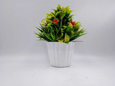 Downtown Celebrations Elegant Artificial Plant with Vibrant Green Leaves & Featuring Red Flowers | Wild Artificial Plant  with Pot(20 cm, Green, Red)