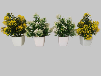 JAI Bonsai Artificial Plant  with Pot(15 cm, Yellow, White)