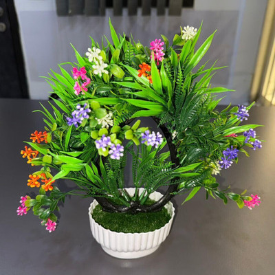 GREENISH Artificial Flower Plants with Pot for Indoor Outdoor Home Office Decor Bonsai Wild Artificial Plant  with Pot(13 cm, Green)