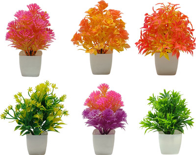 Exotica Creations Bonsai Wild Artificial Plant with Pot(15 cm, Multicolor)