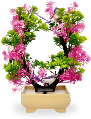 JivaCart Bonsai Wild Artificial Plant  with Pot(25 cm, Pink, Green)