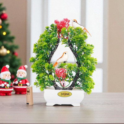 DIYANK Artificial green plant with sparrow for dinning table, bedroom etc. Bonsai Wild Artificial Plant  with Pot(23.5 cm, Multicolor)