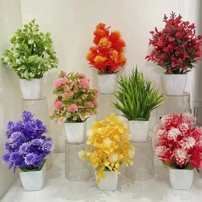 Opb Retailers Multicolor Daisy Artificial Flower  with Pot(8 cm, Pack of 8, Single Flower)