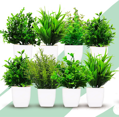 DODECROO Green Fake Plant For Home Décor Item,Artificial Plants, Tabletop Décor,Gift Item Bonsai Wild Artificial Plant  with Pot(12 cm, Green)