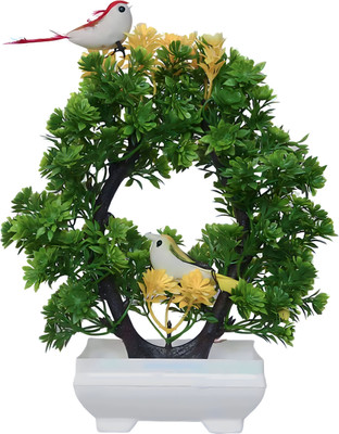 youlite Artificial Flowers With Bird for Living Room Decoration, Home & House. Yellow Wild Flower Artificial Flower  with Pot(11 cm, Pack of 1, Flower Bunch)