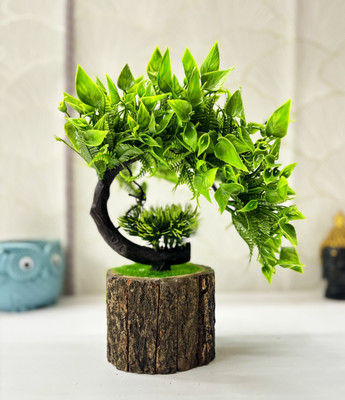 Dekorly Wooden Potted Artificial Plant For Home Indoor Décor, Bedroom Living Room Décor Bonsai Wild Artificial Plant  with Pot(21 cm, Green)