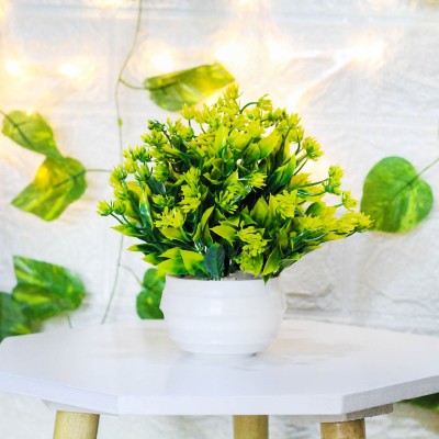 shanol Artificial Mini green money plant with yellow flower for home decor Wild Artificial Plant  with Pot(18 cm, Green, Yellow)