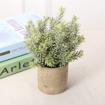 HomeXO Artificial Rosemary Plant with Stone Style Planter Pot, Fake Potted Plant Wild Artificial Plant  with Pot(20 cm, Green)