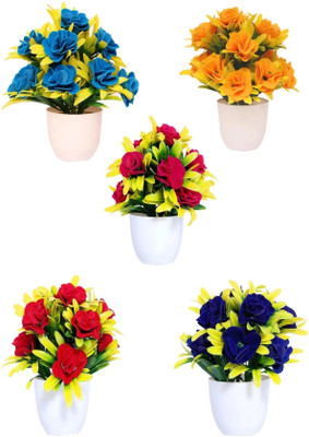 mogal Home/Office Table Decoration( Pack of 5) Wild Artificial Plant  with Pot(18 cm, Multicolor)