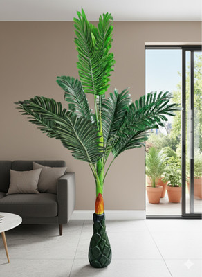 TINYSHAA 4 Ft Artificial Areca Palm Tree Plant - Realistic Indoor Faux Decor Artificial Plant(70 cm, Green)