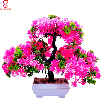 GW Creations Artificial Plants with Pot for Living Room | Decorative Items for Home Decor | Pink Daisy Artificial Flower  with Pot(7 inch, Pack of 1, Flower with Basket)