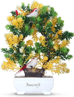 beecraft Artificial Plant For Home Décor Living Room Decor, Home, Office Table Décor Item Bonsai Artificial Plant  with Pot(23 cm, Yellow, Green)