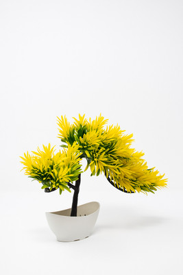 Leafora Topiary Bonsai Artificial Plant  with Pot(28 cm, Yellow)