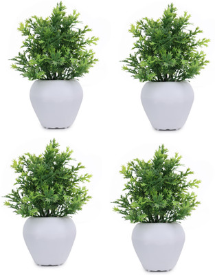 KanRaj Artificial Bonsai Mini Table Top Plant With Pot for Home & Office Dcor set of 4 Wild Artificial Plant  with Pot(13 cm, Green)