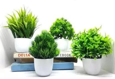 Ytc Ytc Artificial Plant with Pot (15 cm, Green) Bonsai Wild Artificial Plant  with Pot(15 cm, White)