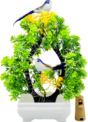 POKA Artificial Plants With Birds & Light For Room , Home, Bedroom, Office & Wedding. Bonsai Wild Artificial Plant  with Pot(23.5 cm, Green, Brown)