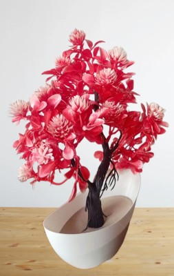 Dreamlao Bonsai Wild Artificial Plant  with Pot(28 cm, Red)