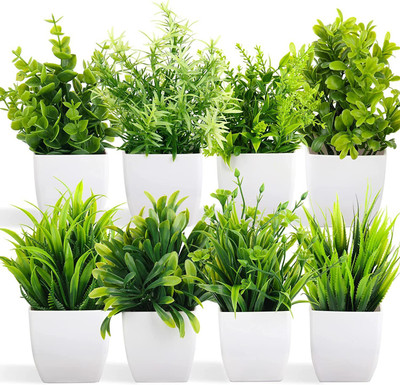 Dekorly Artificial Potted Plants Artificial Plastic Eucalyptus (PACK OF 8, Green) Bonsai Wild Artificial Plant With Pot On Flipkart For Rs. 381 @ 62% off