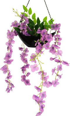 fancymart Real Touch Natural Look wisteria in boat hanging for home decor Wild Artificial Plant  with Pot(60 cm, Purple)