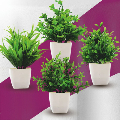 DODECROO Faux Plant With Pot,Artificial Plants For Home Décor,Fake Plant Room Décor,Pc-4 Bonsai Wild Artificial Plant  with Pot(17 cm, Green)