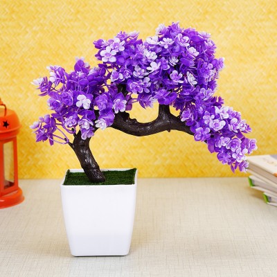 Dekorly Bonsai Wild Artificial Plant  with Pot(20 cm, Purple)