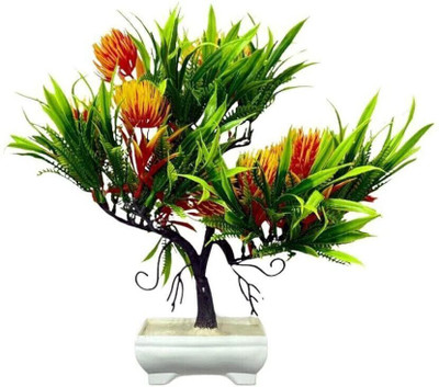 GREENISH Artificial Flower Plants with Pot for Indoor Outdoor Home Office Decor Pack of 1 Wild Artificial Plant  with Pot(13 cm, Green)