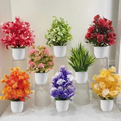 Ryme Set Of 8 Small Mini Artificial Plants With Pot/Vase Bonsai Wild Artificial Plant  with Pot(15 cm, Multicolor)