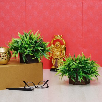 Dekorly Artificial Bonsai Fake Plants For Home Office Decor, Bedroom Living Room Decor Bonsai Wild Artificial Plant  with Pot(7 cm, Green)