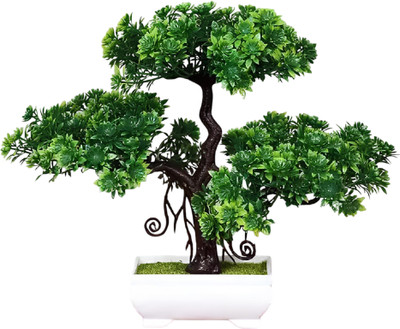 DIYANK Artificial green trees plant for dinning table, bedroom etc. Bonsai Wild Artificial Plant  with Pot(25 cm, Green)