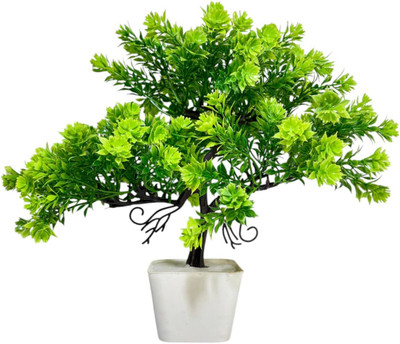 SAYURA Artificial Flowering Bonsai Tree | Decorative Plant for Home, Office Bonsai Artificial Plant  with Pot(26 cm, Green)