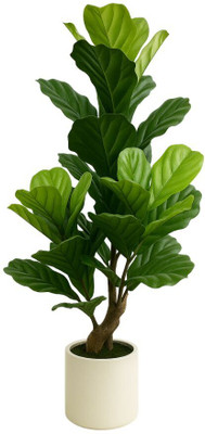 De Gardenia Artificial Fiddle Leaf Fig Tree Tall Faux Artificial Plant  with Pot(100 cm, White)