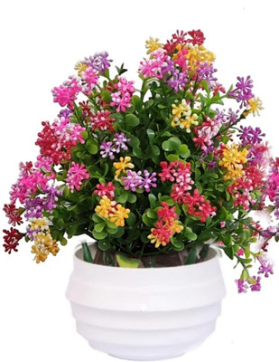 zonezer Set of 1 fancy artificial flowers plant for home temple decoration good quality. Bonsai Wild Artificial Plant  with Pot(15 cm, Green, Purple) deal from flipkart