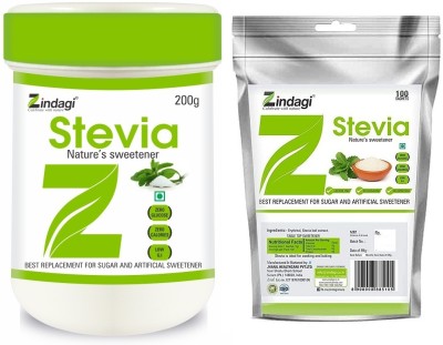Zindagi Stevia Powder Sachets (100 Sachets) & Stevia Powder (200 gm) | Sweetener(300 g)
