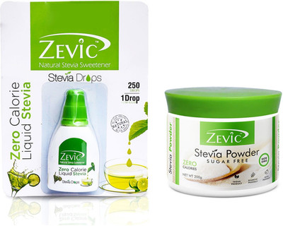 Zevic Sugar Free Stevia Powder - 200gm + Zero Calorie Liquid Stevia Drop - 15ml Sweetener(220 g, Pack of 2)