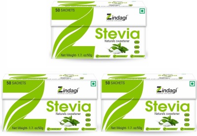 Zindagi Stevia Powder Sachets | Stevia Leaves Extract | Diabetic Friendly| Sweetener(150 g, Pack of 3)