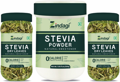 Zindagi Stevia Powder - 200 gm & Stevia Dry Leaves - 35 gm -Pack of 2 - (combo pack) Sweetener(270 g)