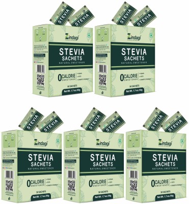 Zindagi Stevia Sachets - Natural Stevia Leaves Powder - Sugarfree Stevia Powder (Pack Of 5) Sweetener(250 g, Pack of 5)