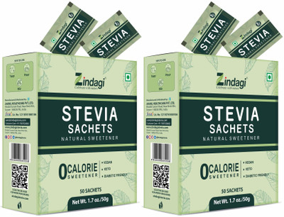 Zindagi Stevia Powder | Natural Sugarfree Substitue| 50 Sachets Sweetener(100 g, Pack of 2)