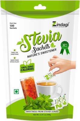 Zindagi Stevia Powder Sachets (100 Sachets) & Stevia Powder (200 gm) | Sweetener(300 g)