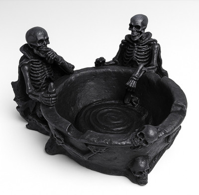 Inara Creation Resin Material 2 Skeleton Skull Black Polyresin Ashtray(Pack of 1)